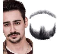 XVHOAB Barba falsa cabello humano barba realista bigote falso invisible cabello facial encaje para hombres vestidos de cosplay de cosplay fiesta negra