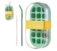 XVHOAB Ice Cube Bottle with Straw, 2-in-1 Water Bottle Ice Cube Tray with Lid and Bin, Easy-Release Portable Flat Body Kettle for Summer or TravelIce