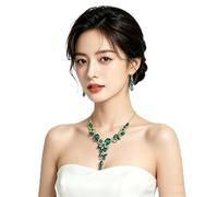 XVICO Elegante juego de 3 piezas de collar, pulsera y pendientes de cristal de oro, con forma de lágrima, talla única, Acrílico, No es una piedra preciosa