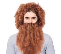 Xvilmaun Barba falsa, barba de anciano, juego de pelucas y barbas para hombre, juego de hombre de las cavernas con barba y pelo rizado, accesorios divertidos para adultos