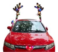 Xvilmaun Juego De Astas De Reno Para Automóvil | Decoración Navideña Que Incluye Luces LED | Juego De De Reno Para Coche | Para Furgoneta Y Camión En Techo Para De Navidad Y Celebraciones Estacionales