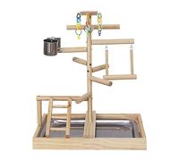 Xvilmaun Soporte para loros, parque infantil para pájaros, juguete para lijar garras contra el aburrimiento, soporte para pájaros de madera para jaula, escalera y juguetes mecedores para aliviar el