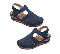 XWCG Cómodas Sandalias de Cuña de Plataforma para Mujer Zapatos Plataforma de Cuero Sintético Zapatos con Correa Tobillo Casuales de Verano con Zapatillas de Playa,Azul,37