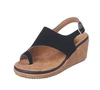 XWCG Sandalia para Mujer Zapatos Cuña Comodas Cuero Peep-Toe con Hebillas y Tiras Verano Sandalias Plataforma Sandalias de Dedo Ortopédicas,Negro,US7/EU38