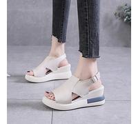XWCG Sandalias de Cuña Mujer Verano Elegante Sandalias de Punta Abierta Cuero Cómodo Plataforma Flip Flop Zapatillas de Playa Banda Elástica Informal para Mujer,Blanco,US7/EU38
