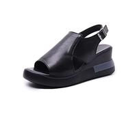 XWCG Sandalias de Verano para Mujer Casual Zapatos Vintage Antideslizantes Slip-On con Hebilla Zapatos de Playa Antideslizante Sandalias,Negro,US6/EU37