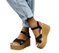 XWCG Sandalias de Verano para Mujer Zapatos de Cuña con Plataforma Bohemia Plataforma con Hebilla de Ajuste Sandalias de Punta Abierta con Cuña de Plataforma,Negro,US4.5/EU35