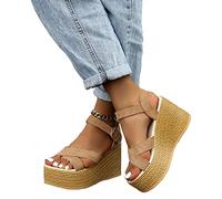 XWCG Sandalias de Verano para Mujer Zapatos de Cuña con Plataforma Bohemia Plataforma con Hebilla de Ajuste Sandalias de Punta Abierta con Cuña de Plataforma,Amarillo,US7/EU38