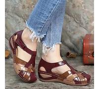 XWCG Sandalias de Vestir para Mujer Sandalias Cerradas de Suave PU Cuero Cómodos Zapatos de Playa Cerradas Cross Tie Playas de Verano Zapatos,Rojo,US5/EU36