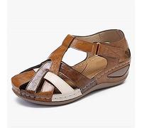 XWCG Sandalias Mujer Cuña Comodas Mules Planas Sandalia Cerrada con Pulsera Casual Zapatos de Playa Retro Cruzada en El Tobillo Informal para Mujer,Marrón,US7.5/EU39