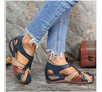 XWCG Sandalias Mujer Verano Cuña Sandalias Cerradas Cómodos Casual Zapatos de Playa Cross Tie Playas de Verano Plataforma Concisa Antideslizante,Azul,US7.5/EU39