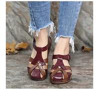 XWCG Sandalias Mujer Verano Cuña Sandalias Cerradas Cómodos Casual Zapatos de Playa Cross Tie Playas de Verano Plataforma Concisa Antideslizante,Rojo,US7.5/EU39