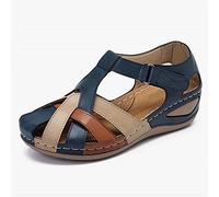 XWCG Sandalias Mujer Verano Cuña Sandalias Moda con Correa Tobillo Sandalias Transpirable Antideslizante Casual Cómodas Sandalias de Playa,Azul,43