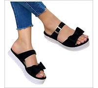 XWCG Sandalias Mujer Verano Planas Comodas Vintage Moda Zapatos de Playa Punta Abierta Hebilla Punta Abierta Vacaciones Zapatos Elegante Cómodo Sandalias,Negro,37