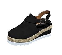 XWCG Sandalias Mujer Verano Plataforma Ajustable Sandalias Playa Antideslizante Casual Moda con Correa Tobillo Verano Casual de Cuña Sandalias Planas,Negro,40