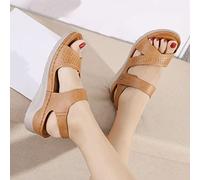 XWCG Sandalias Ortopédicas de Cuero con Puntera Abierta para Mujer con Plataforma Elástica Huecas Sandalias Plataformas Mujer Fiesta Playa Zapatos Mujer Verano,Marrón,US6/EU37