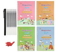 XWCHASA 4 cuadernos mágicos alemanes con bolígrafo, reutilizables, 19 x 13 cm, cuadernos de ejercicios mágicos para niños, caligrafía, números, dibujo, matemáticas, cartas, caligrafía