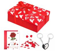 XWCHASA Caja de regalo grande con tapa, 25 x 18 x 8,5 cm, caja de regalo premium con lazos, tarjetas de felicitación, para San Valentín, boda, Navidad (rojo)