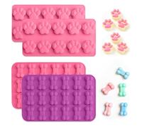 XWCHASA Silicona para Moldes Galletas de Perro, 4 Piezas Bandejas de Hielo para Forma de Patas y Huesos, Molde de Chocolate para Perros, Cubitos de Hielo, Chocolate, Caramelos, Gelatina