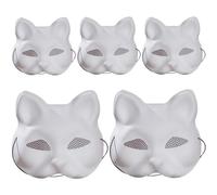 Xweptuy 5 máscaras de gato con malla de ojos para pintar, máscara Therian de 7 x 7 x 3 pulgadas con correa elástica, accesorios peludos de disfraces para fiesta de cosplay y Halloween