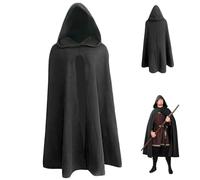 Xweptuy Capa Renacentista Capa con Capucha de Poliéster Negro de 40.1 '' de Largo Jersey Suave y Transpirable Retro Medieval para Disfraces de Halloween Hobbit Viking Cosplay, Lagre