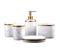 Xweptuy Juego de Accesorios de baño, dispensador de jabón de Resina con Estampado de mármol, Soportes para cepillos de Dientes, Taza, 5 uds., Blanco