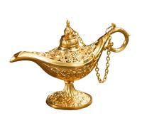 Xweptuy Lámpara de Aladino Lámpara mágica árabe Dorada Vintage del Genio de Aladino Juguetes de aleación Tallada Luz de Deseos con Tapa encadenada para decoración de Mesa, Cosplay, Juegos de rol