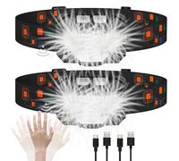 XWGKLN 2 Pack Linterna Frontal LED Recargable, 1200L Super Brillante Linterna Cabeza LED con Sensor de Movimiento 6 Modos Luz IPx4 Impermeable para Correr Camping Pesca Excursión