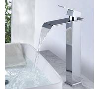 XWIHTR Grifo Cascada para Baño de Lavabo, Una Manija, Ahorro de Agua, Boca Caliente y Fría, de Acero Inoxidable y Latón(Cromo-h)