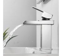 XWIHTR grifo cascada para baño, mezclador de baño de acero inoxidable y latón, ahorro de agua, grifo para lavabo, caño caliente y frío, grifo monomando para lavabo (cromo)