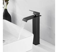 XWIHTR Grifo Cascada para Baño y Lavabo de Una Manija, Ahorro de Agua, Boca Caliente y Fría, de Acero Inoxidable y Latón (Negro-h)