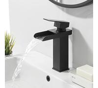 XWIHTR Grifo de baño cascada, grifo de baño de acero inoxidable y latón, ahorro de agua, grifo para lavabo, caño caliente y frío, grifo de lavabo con una manija (negro)