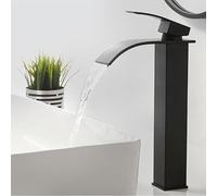XWIHTR Grifo de baño cascada, grifo de lavabo, grifo de lavabo de un mango; boca fría y caliente, ahorro de agua; grifo de baño de latón de acero inoxidable (negro-h)