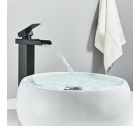 XWIHTR Grifo de baño de cascada, grifo de baño de acero inoxidable y latón, ahorro de agua, grifo de lavabo, caño caliente y frío, grifo de lavabo con un mango (negro-h)