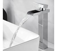 XWIHTR Grifo de cascada para baño, de acero inoxidable y latón, ahorro de agua, mezclador de lavabo, salida de agua fría y caliente, grifo monomando (cromado-H)