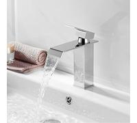 XWIHTR Grifo de cascada para baño, grifo de lavabo de una manija, ahorro de agua, grifo de lavabo, salida caliente y fría, grifo de baño de latón en acero inoxidable (cromo)
