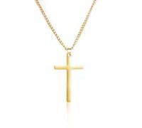 XWN Collar de cruz chapado en oro de 14K - collar para mujer de acero inoxidable 316L color oro con cadena extensible