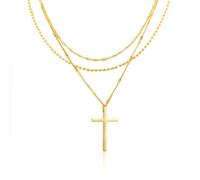XWN Collar de cruz chapado en oro de 14K - collar para mujer de acero inoxidable 316L color oro con cadena extensible