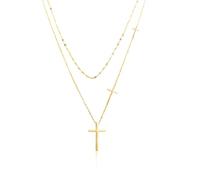 XWN Collar de cruz chapado en oro de 14K - collar para mujer de acero inoxidable 316L color oro con cadena extensible