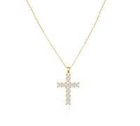 XWN Collar de cruz chapado en oro de 14K - collar para mujer de acero inoxidable 316L color oro con cadena extensible