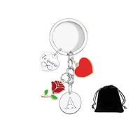 XWXWXW Llavero de Pareja Personalizado con Letras A-Z, Corazón Rojo, Rosa y Charm Te Quiero, Incluye Bolsa de Regalo Llavero Pareja Amor, San Valentín y Aniversario (A)