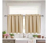 XWZO Cortinas opacas blackout, cortinas opacas, cortinas de cocina cortinas bistró cortinas cortas para cristales para ventanas pequeñas, caravanas, A 66cm x A 77cm, beige por panel, juego de 2