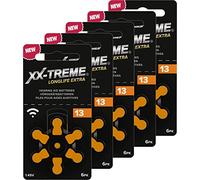 XX-Treme Pilas para audífonos Longlife tipo 13 30 unidades de pilas diseñadas para el máximo rendimiento Pack de 5 blísteres de 6 pilas para audífonos PR48 código de color naranja 1,45 V