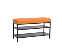XXAD553TY Banco de Zapatos, Zapatero 3 Niveles for Entrada, Banco Almacenamiento Acolchado con Estante Malla, Organizador Marco Metal Banco Zapatero(Orange,60 * 32 * 50cm)