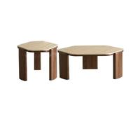 XXAD553TY Juego de Mesa Centro Madera y Piedra, diseño a Juego Dos Piezas con Forma orgánica Mesa Auxiliar