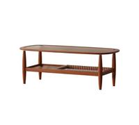 XXAD553TY Mesa de Centro Mid-Century Madera y Vidrio con Estante Alambre Deslizante Tapa Acanalado Desmontable Mesa Auxiliar