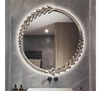 Xxbbyubo 80cm Grande Espejo de Baño con Luz LED, 65cm Redonda Antiguo Espejo de Maquillaje, 3 Color Regulable, Marco de PU, para Dormitorio, Sala de Estar, Vestuario(Silver,65cm)