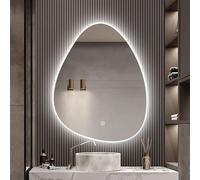 Xxbbyubo 90cm Asimétrica sin Marco Espejo de Baño Antiniebla, 120cm Irregular Espejo Decorativo Pared en Forma de Lágrima, 3 Colores Regulable(80x60cm)