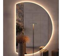 Xxbbyubo Dimmable Iluminado Espejo de Vanidad Inteligente, 90/100cm Media Luna 3 Colores Espejo de Pared, Antivaho con Interruptor Táctil para Baño(Left Cut,43x28inch)