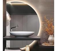 Xxbbyubo Espejo Baño Antivaho con Luz LED, Grande 120/130cm Media Luna Espejo de Pared, 3 Color Regulable con Interruptor Táctil, para Baño Dormitorio(Right Semicircle,51x35inch)